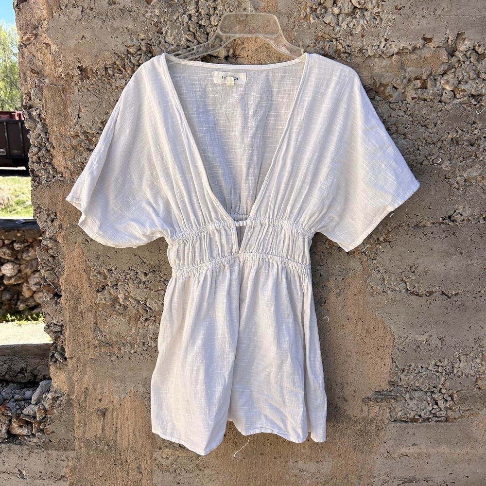 L*Space Anthropology Boho Beach Bondi Cover-Up Dress in Gauze White Size Medium - Picture 2 of 6